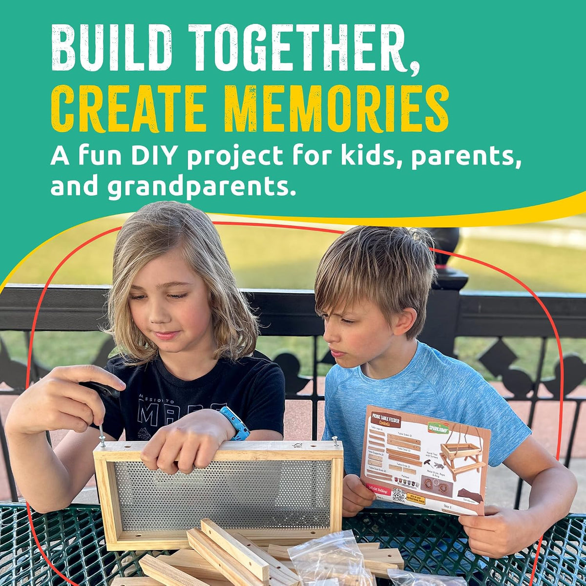 picnic table bird feeder kit, diy woodworking project showing dimensions