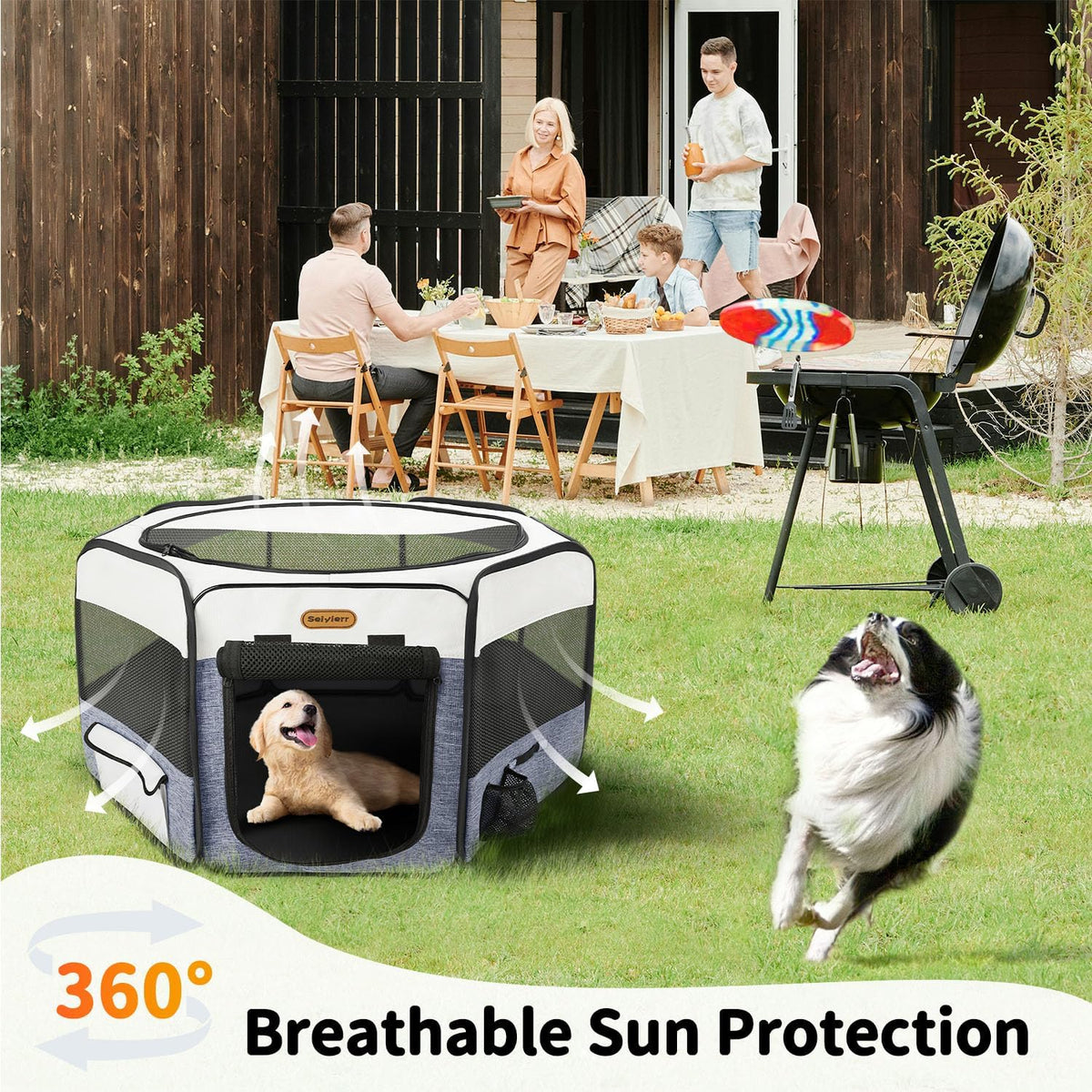 seiyierr dog playpen, portable pet play pen foldable shown in use