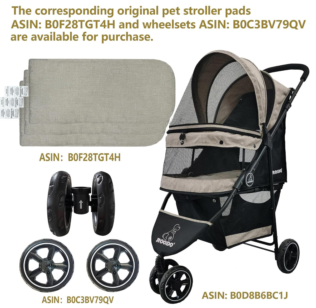 roodo 3 wheel dog pet cat stroller best, view 9