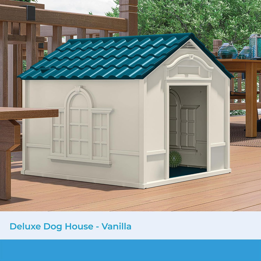 suncast outdoor dog house with door - water shown in use