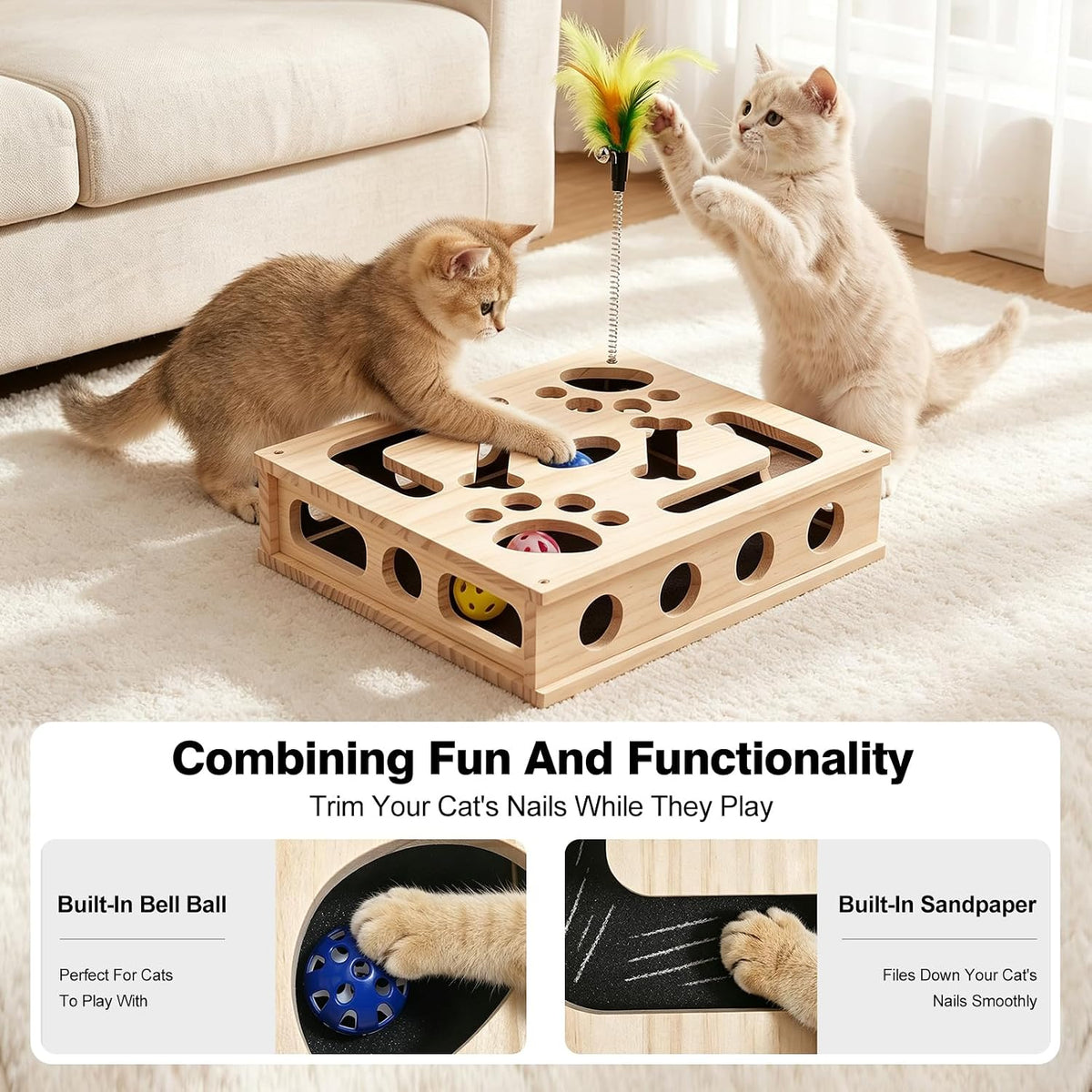 cat nail file enrichment box for indoor cats, close-up detail