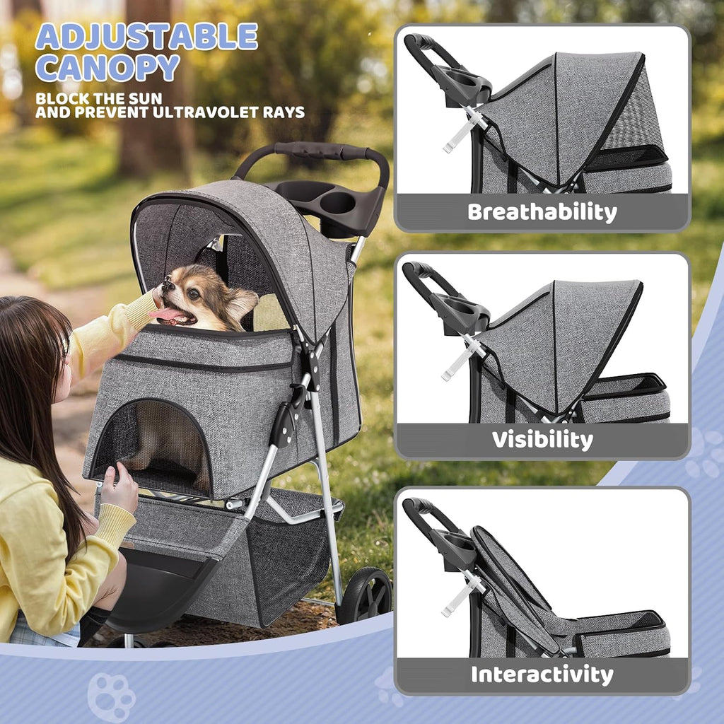 magshion 3-wheel pet stroller for small/medium dogs & showing dimensions