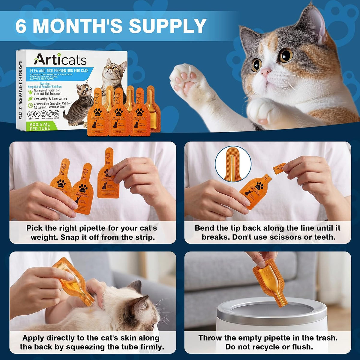 flea and tick prevention for cats & kittens, side view