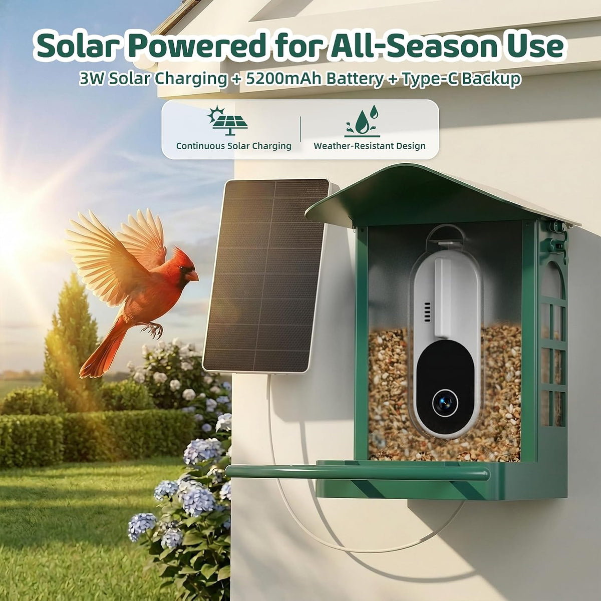 bird feeder with camera, no subscription, 4k uhd showing dimensions
