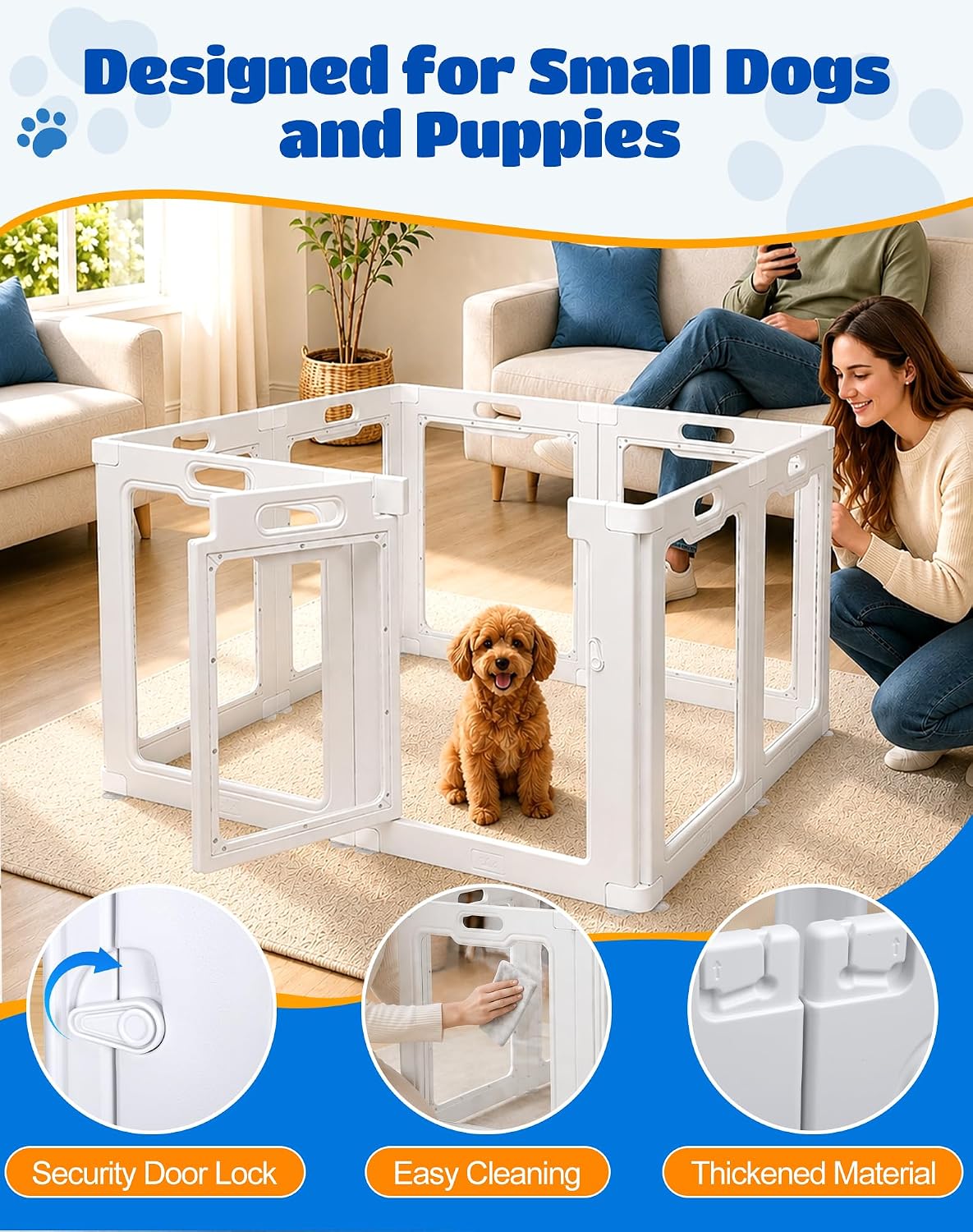 clear acrylic indoor dog playpen, 24" puppy playpen, side view