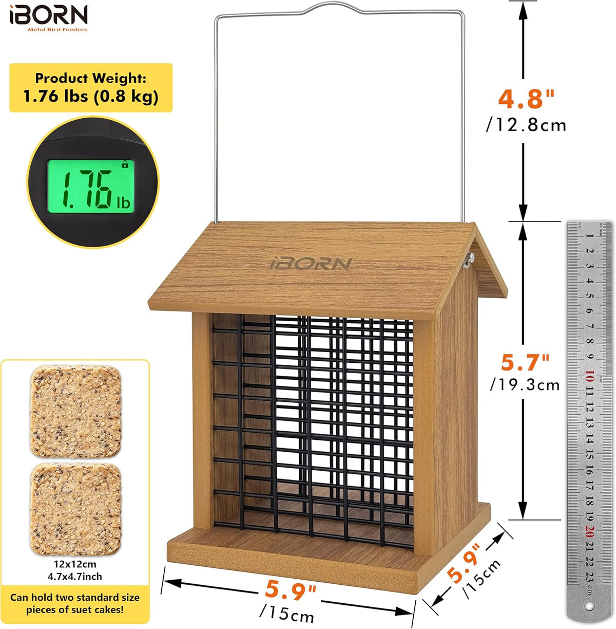 double suet feeder for outdoors, wpc recycled plastic shown in use