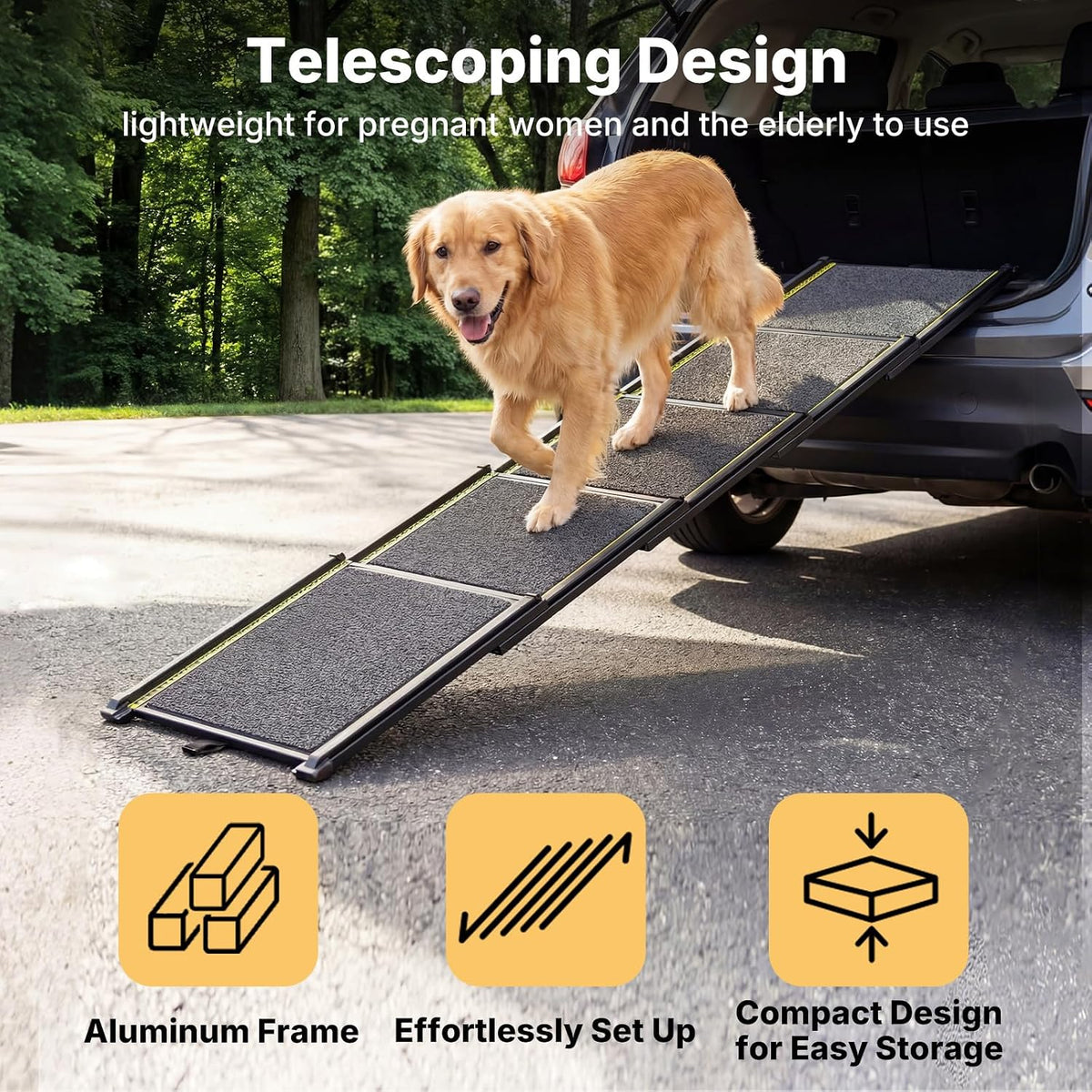 veehoo telescoping large dog ramp for car truck shown in use