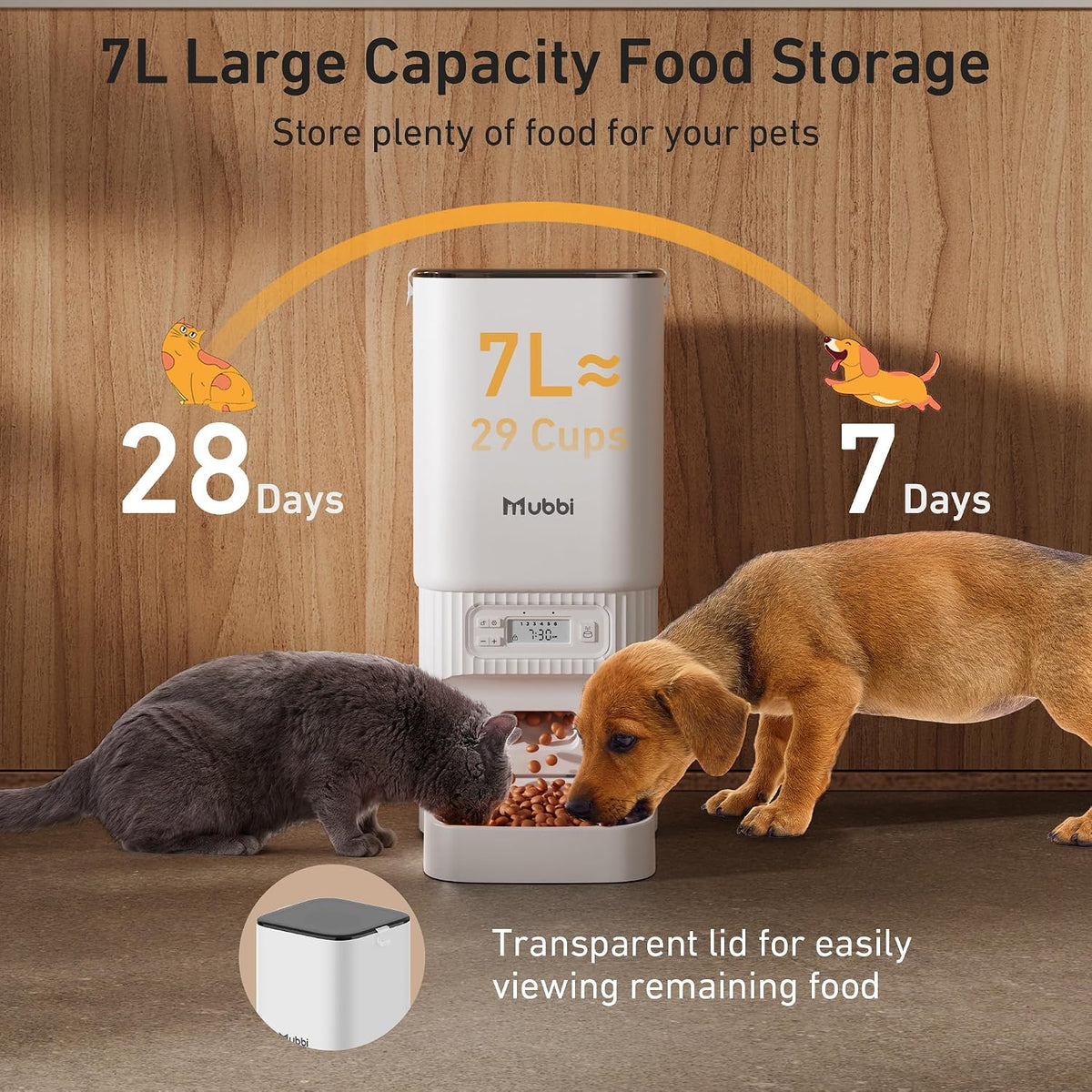 automatic cat feeder - 7l/29 cups cat food shown in use
