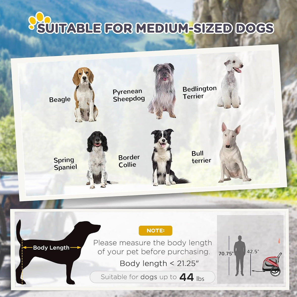 aosom 2-in-1 pet bike trailer for medium dogs, side view