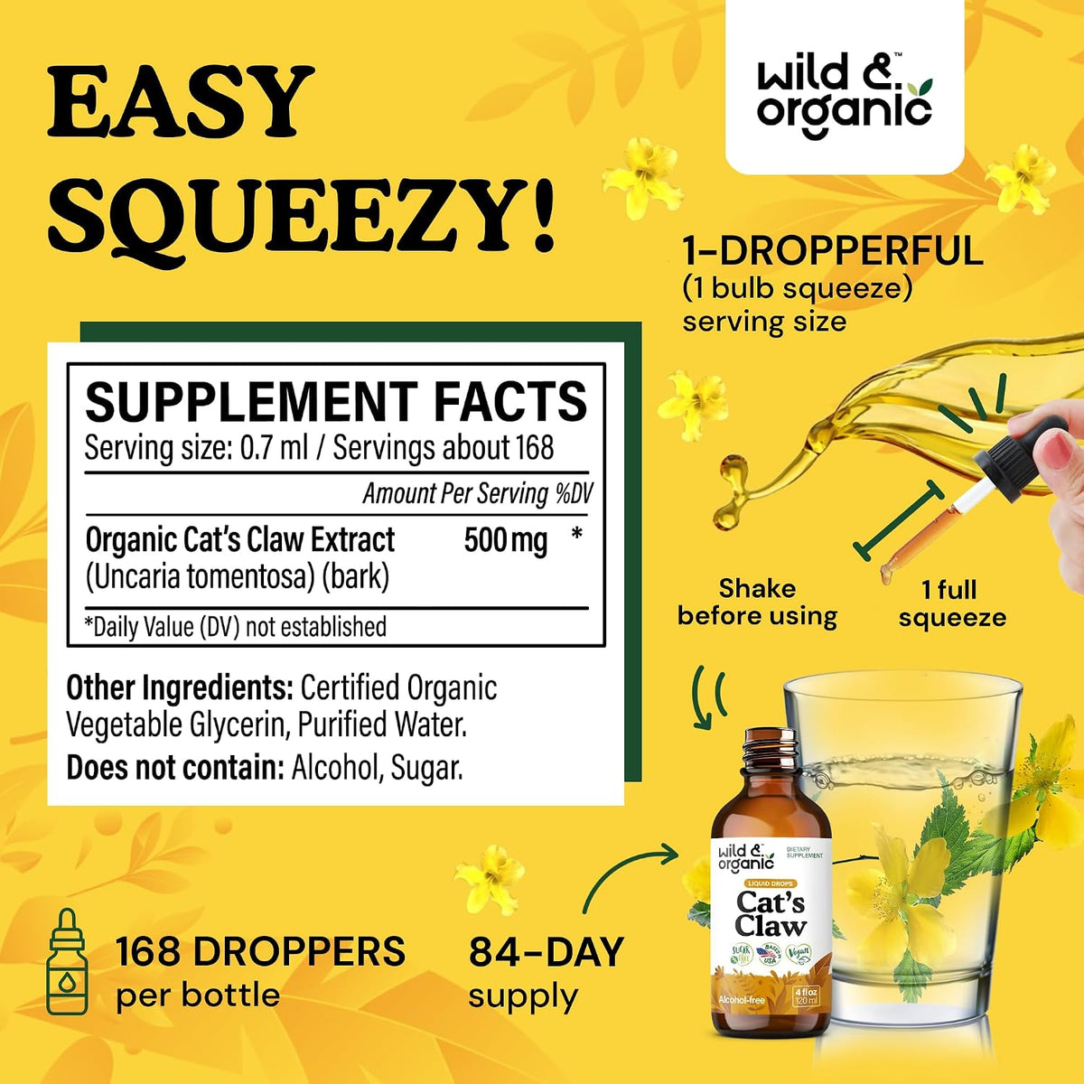 wild & organic cats claw herb supplement, close-up detail