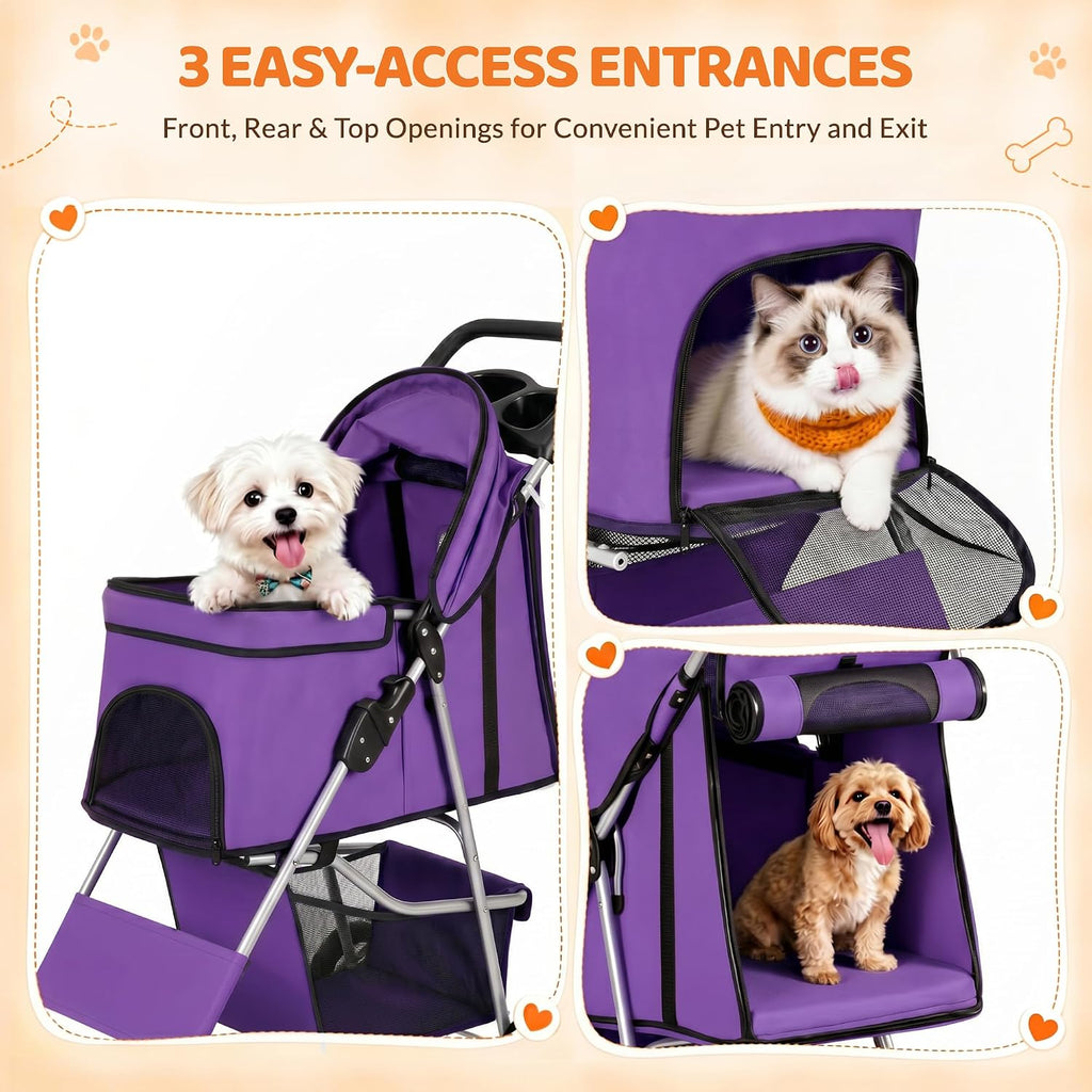 zeny foldable pet stroller, cat/dog stroller with 4, close-up detail