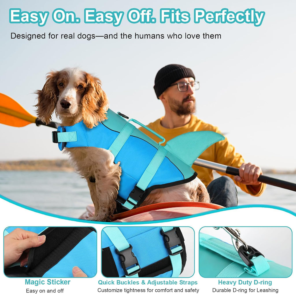 dogcheer dog life jacket, cute shark dog life showing dimensions
