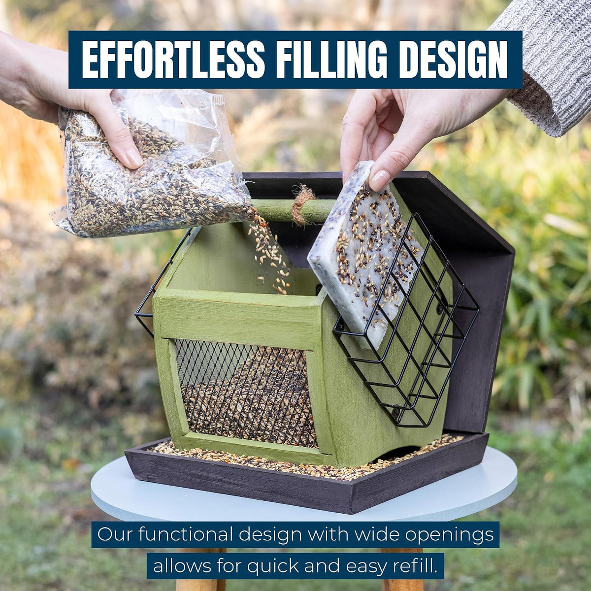 mekkapro double suet cage bird feeders, weatherproof hanging showing dimensions
