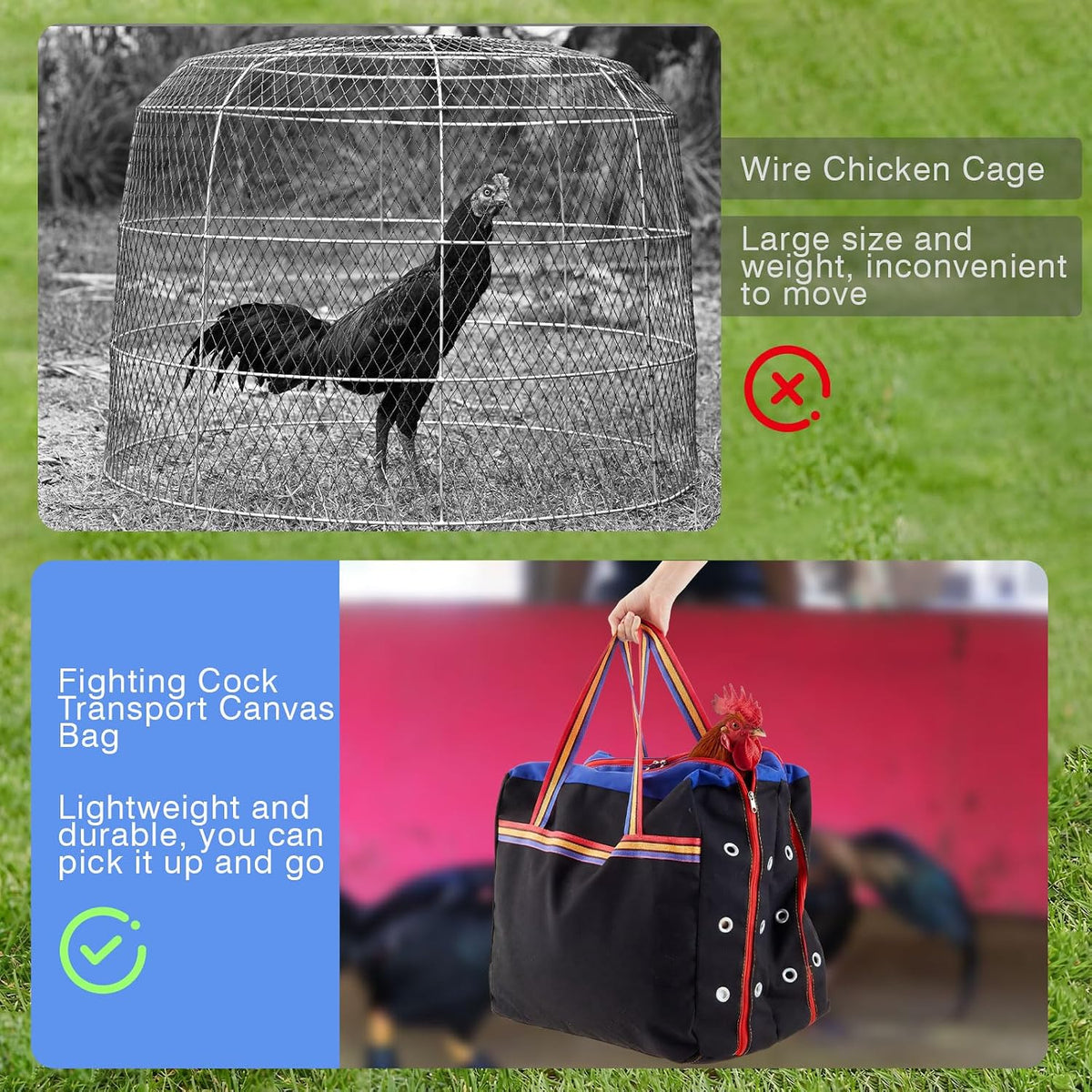 gilprop cage for transporting roosters, galponeras bolsa jaulas showing dimensions