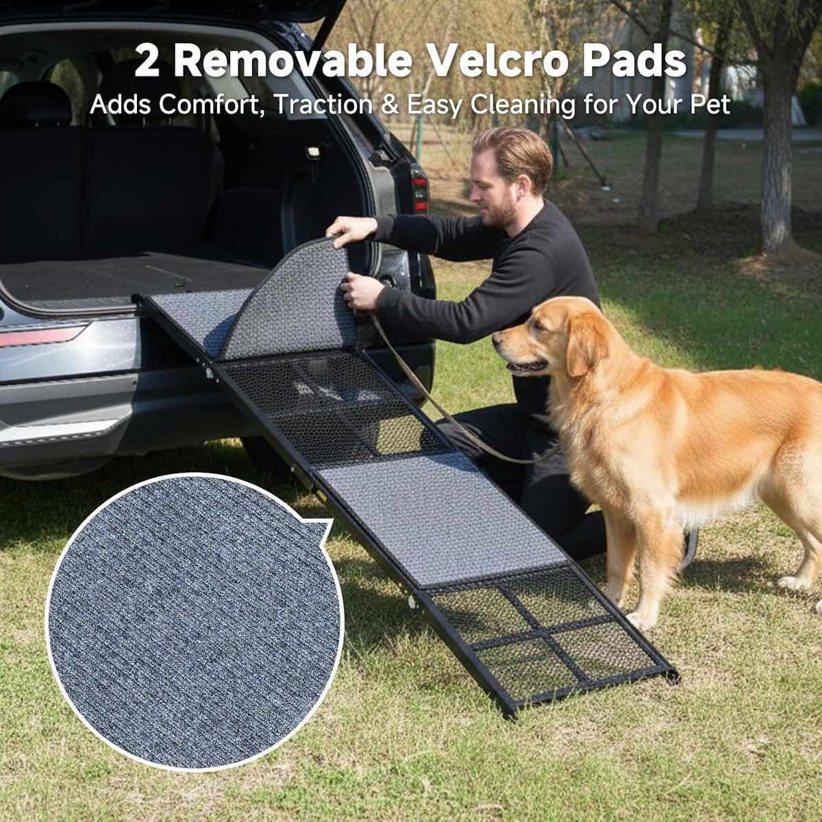 dog ramp for car, 76" x 20" extra, close-up detail