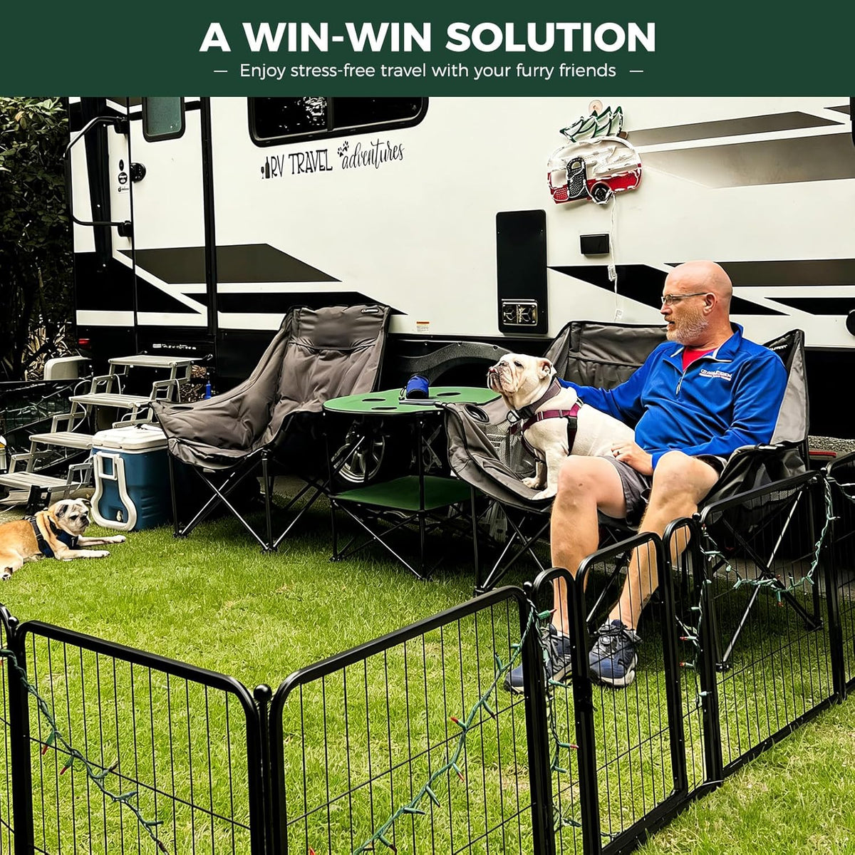 fxw rollick dog playpen with rv step grid shown in use