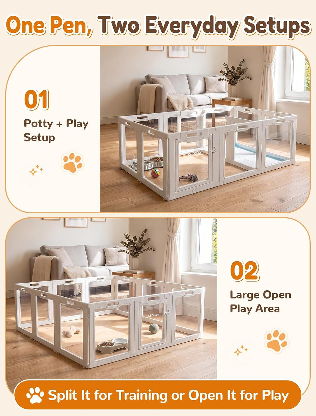 ordora clear acrylic dog playpen indoor, 24" h shown in use