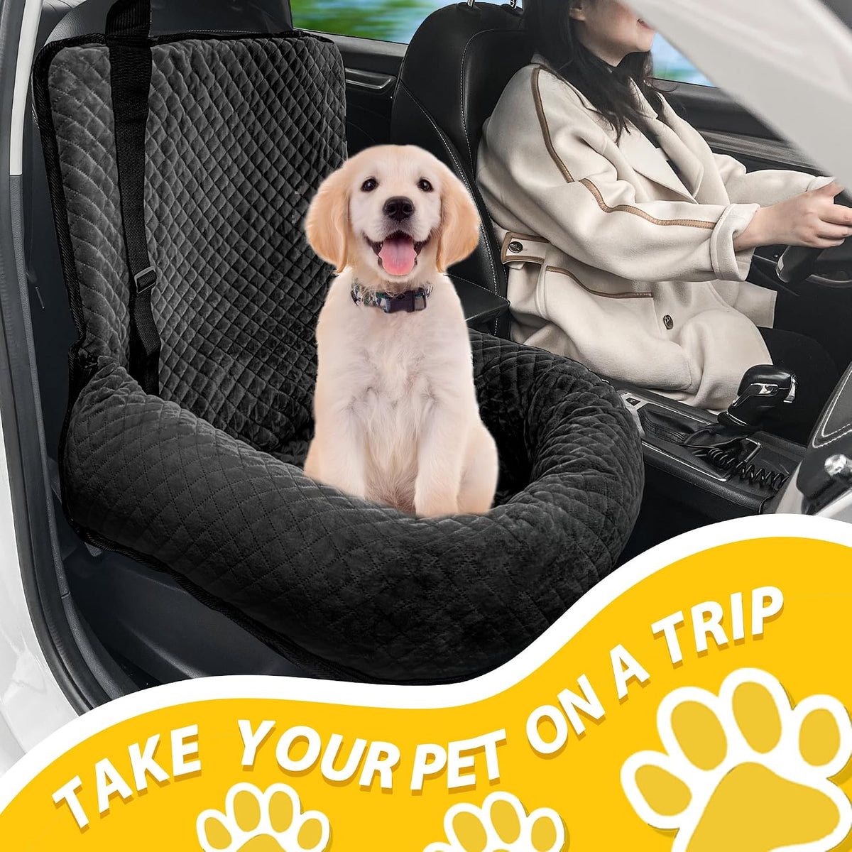 dog car seat for small medium dogs,detachable washable shown in use