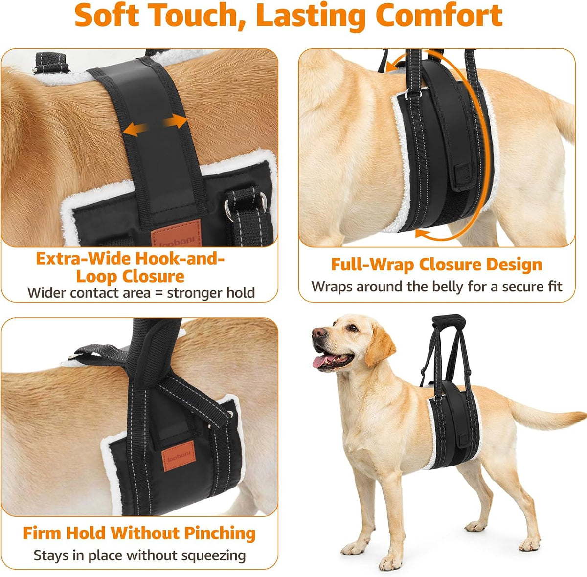 loobani adjustable dog sling for large dogs hind, close-up detail
