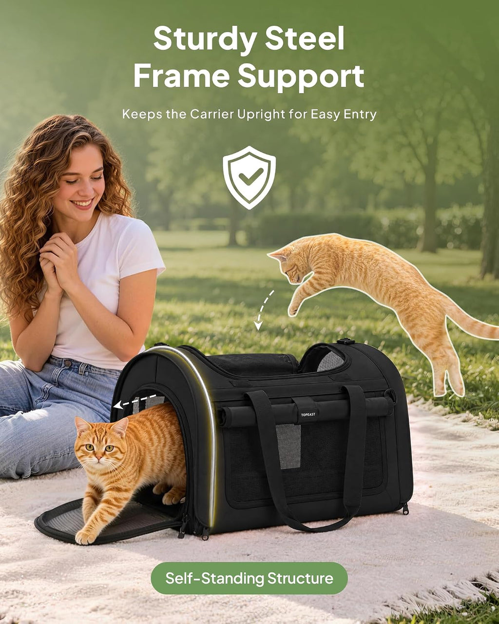 backpackable cat carrier 17"x11"x11", soft-sided collapsible pet carrier, side view
