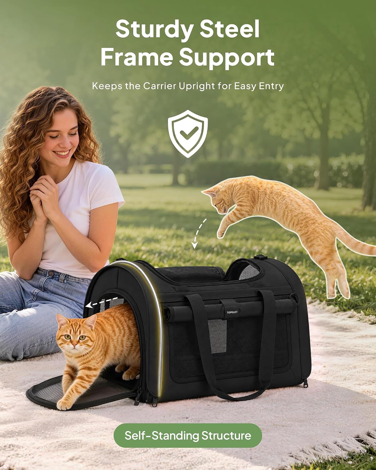 backpackable cat carrier 17"x11"x11", soft-sided collapsible pet carrier, side view