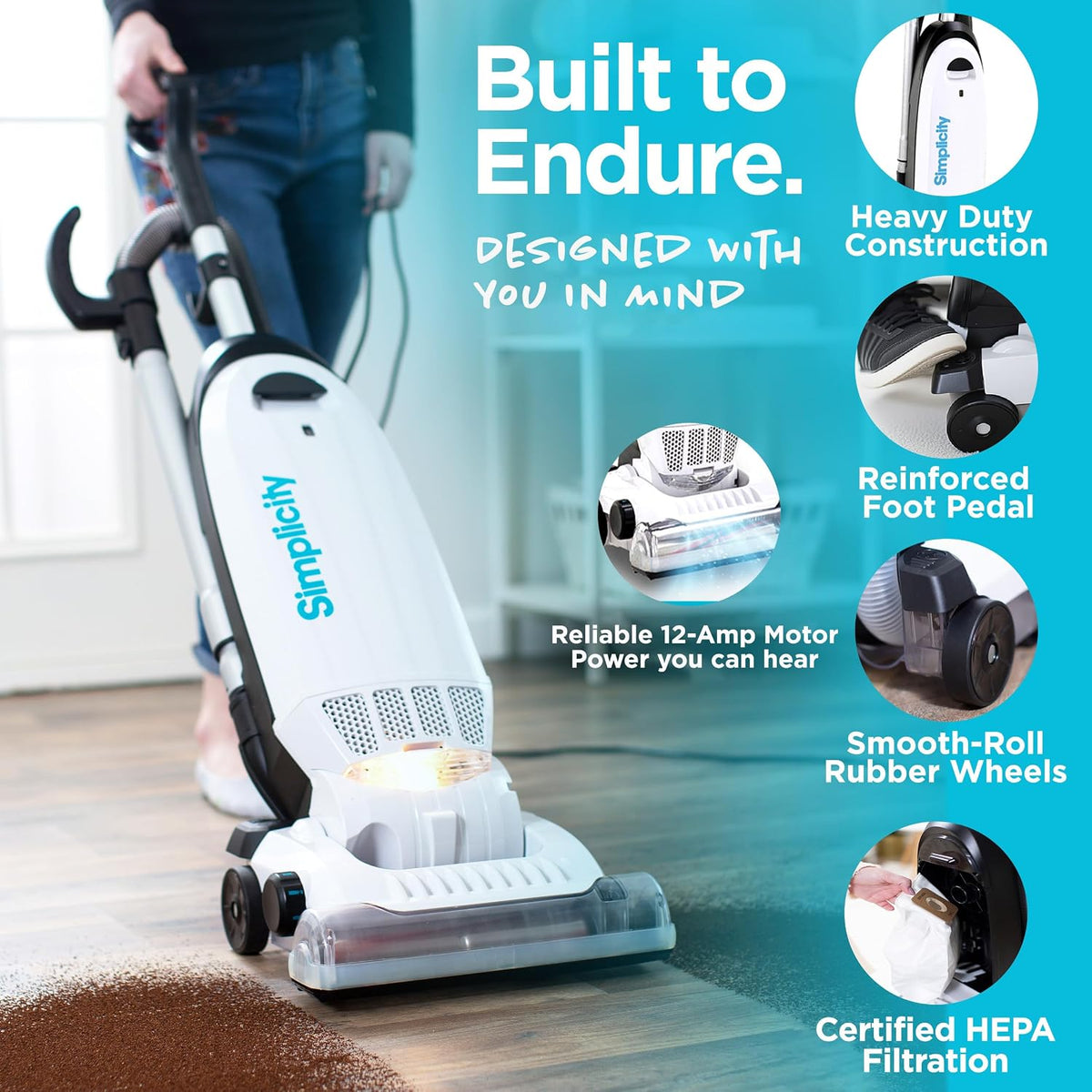 simplicity vacuums allergy upright bagged vacuum cleaner and showing dimensions
