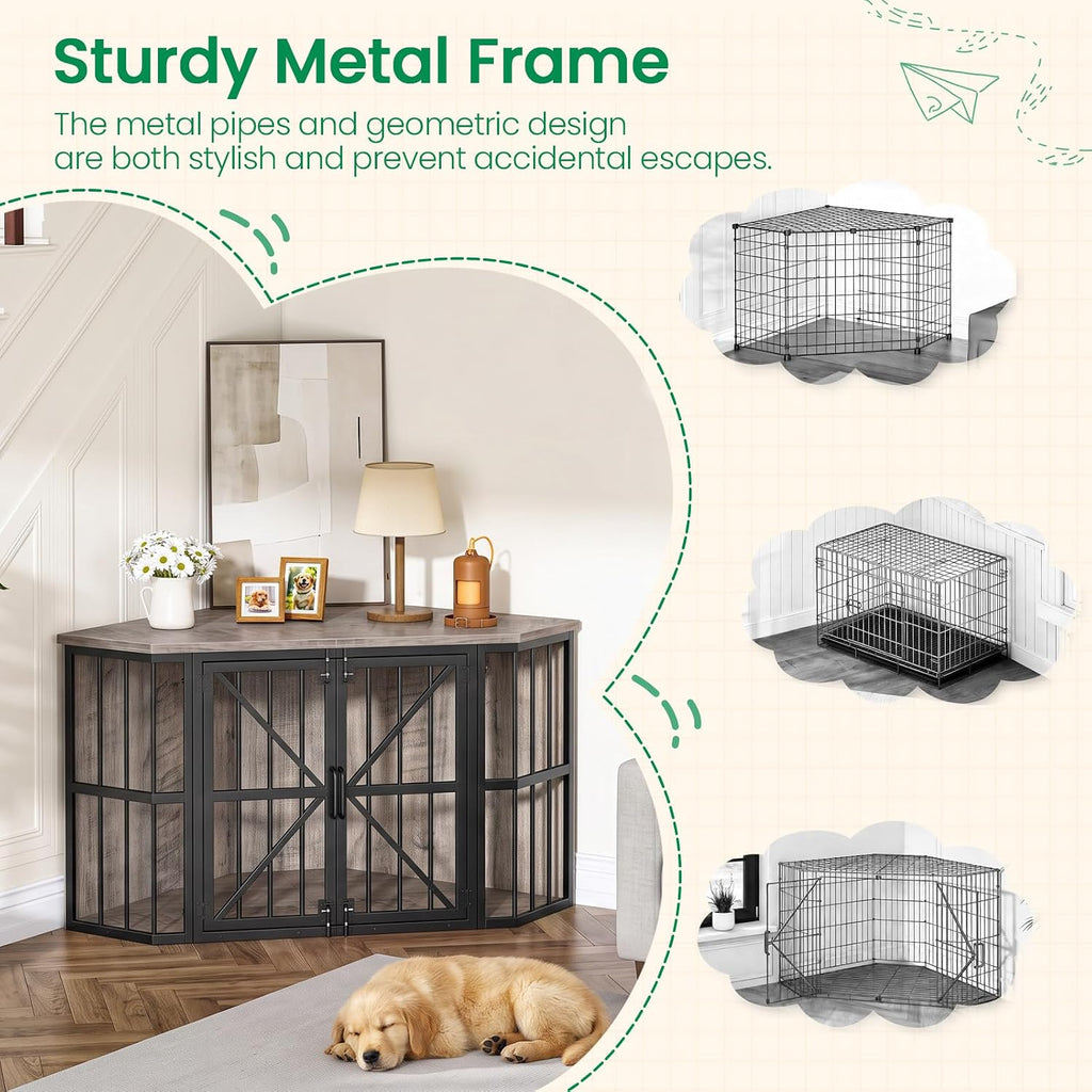 choezon 44" corner dog crate furniture for medium on a desk or shelf