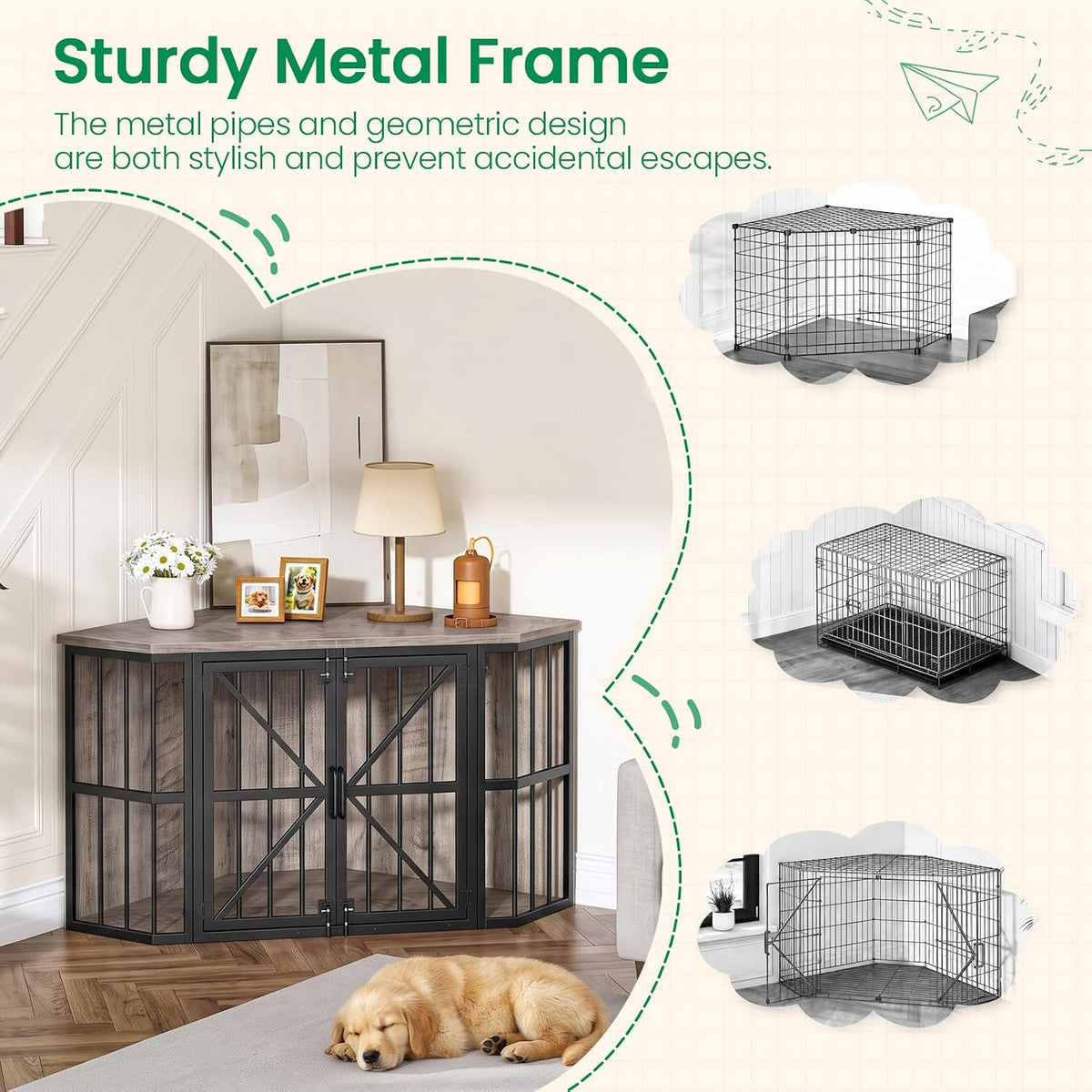 choezon 44" corner dog crate furniture for medium on a desk or shelf
