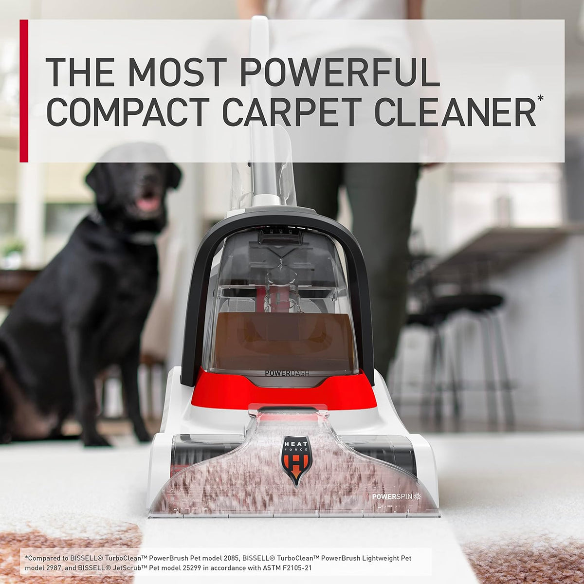 hoover powerdash pet+ compact carpet cleaner, lightweight carpet shown in use