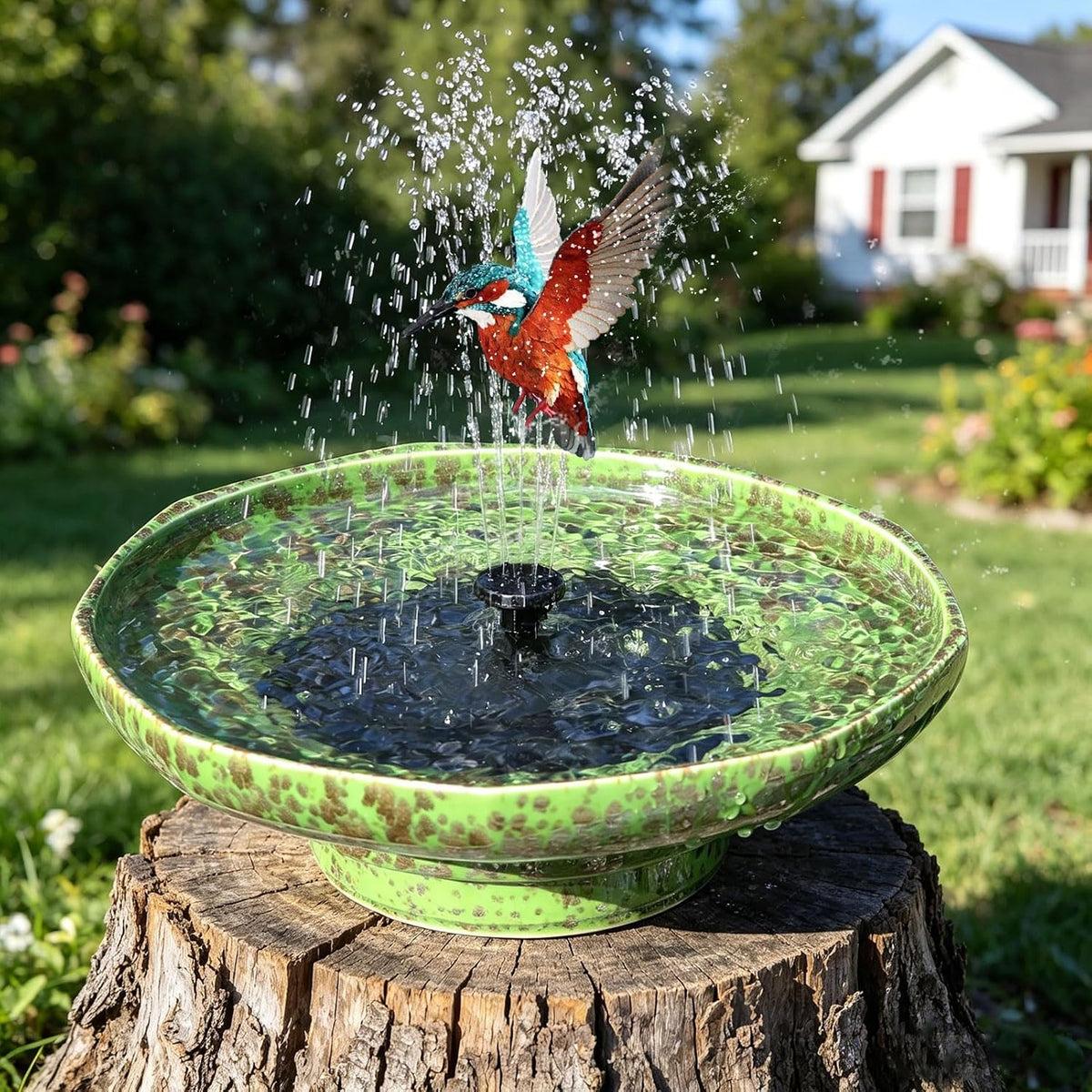 11.6" solar ceramic bird bath fountain,birdbaths for outside, main product view