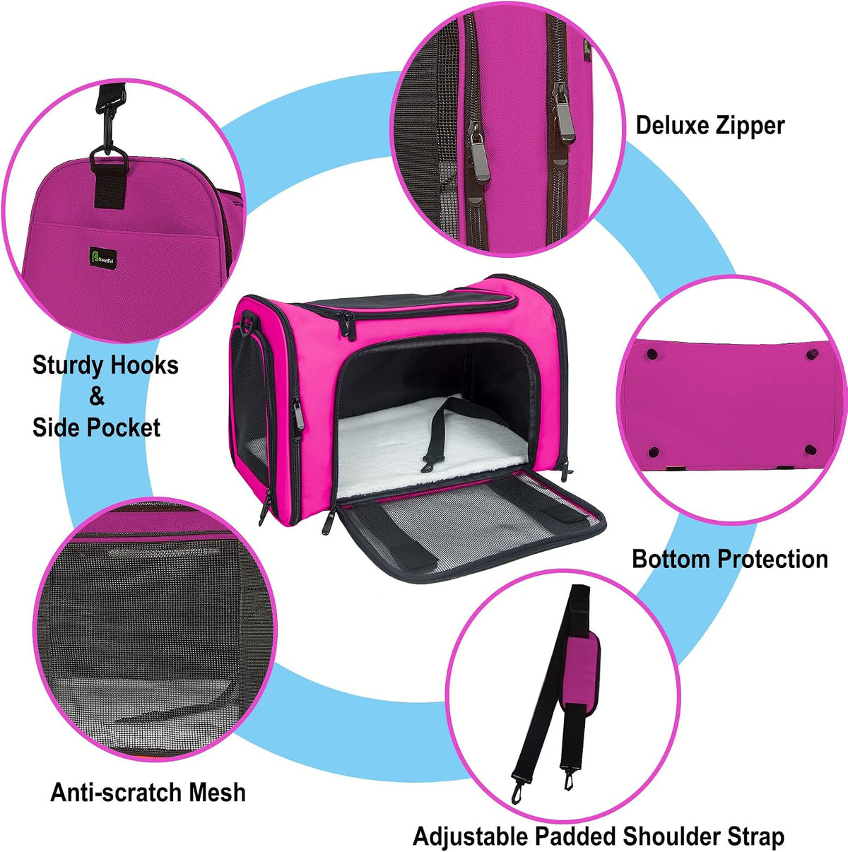 soft sided carrier for small medium cats dogs,tsa, close-up detail