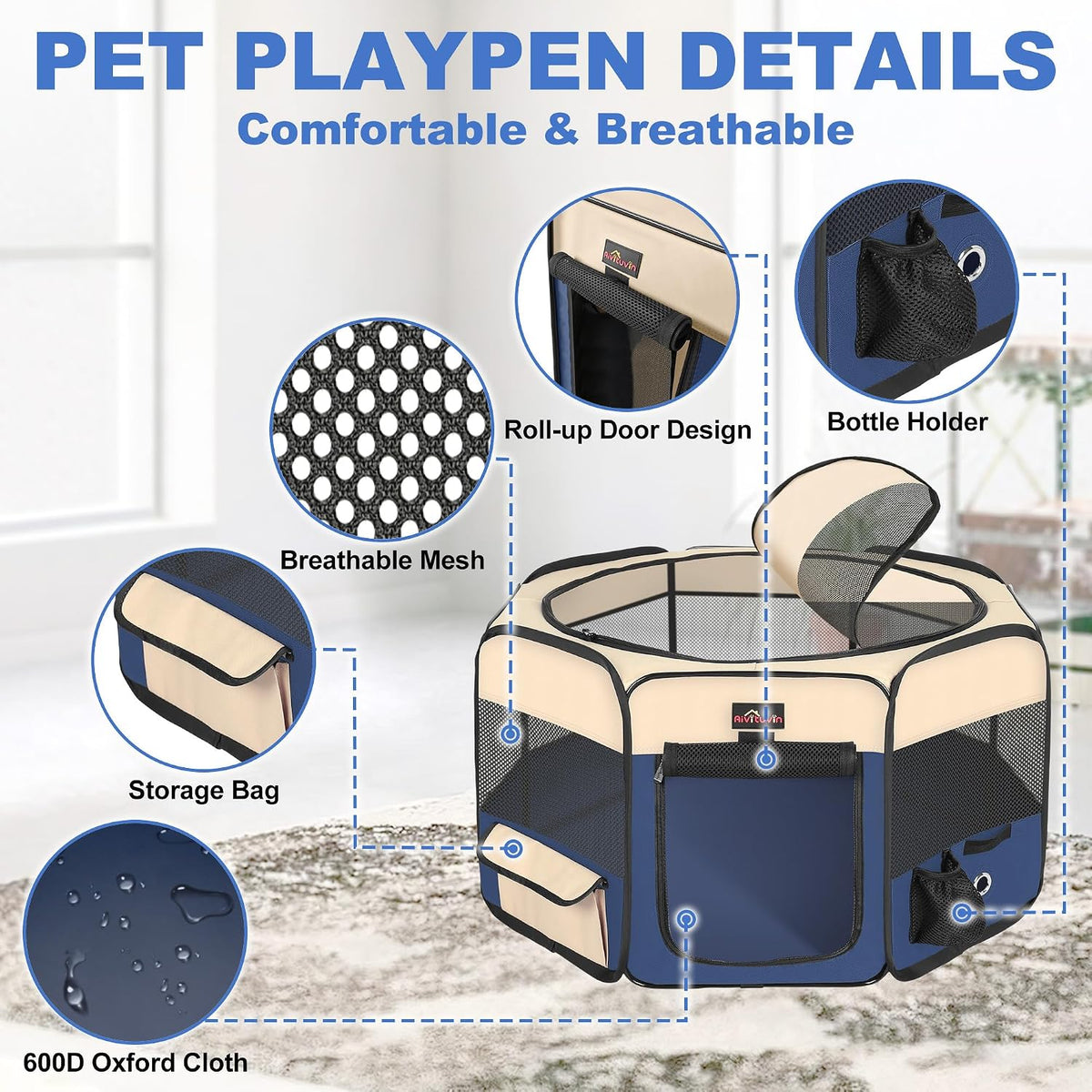 aivituvin dog playpen foldable waterproof pet play pens shown in use