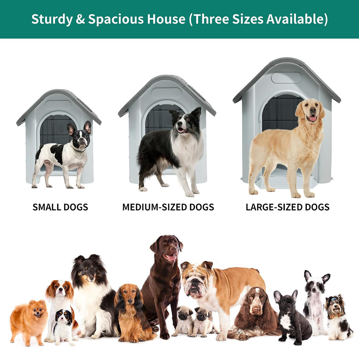 yitahome dog house outdoor plastic doghouse water resistant showing dimensions