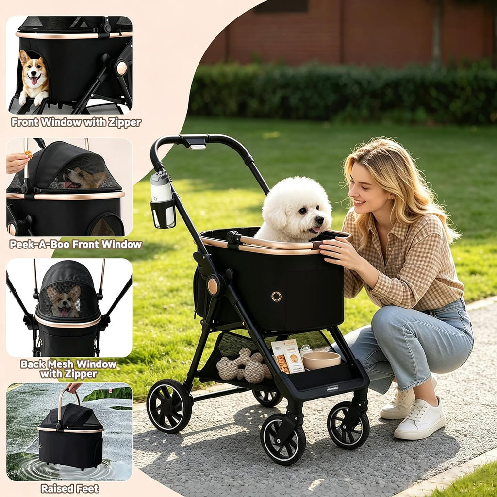 3-in-1 foldable pet stroller for small dogs & on a desk or shelf