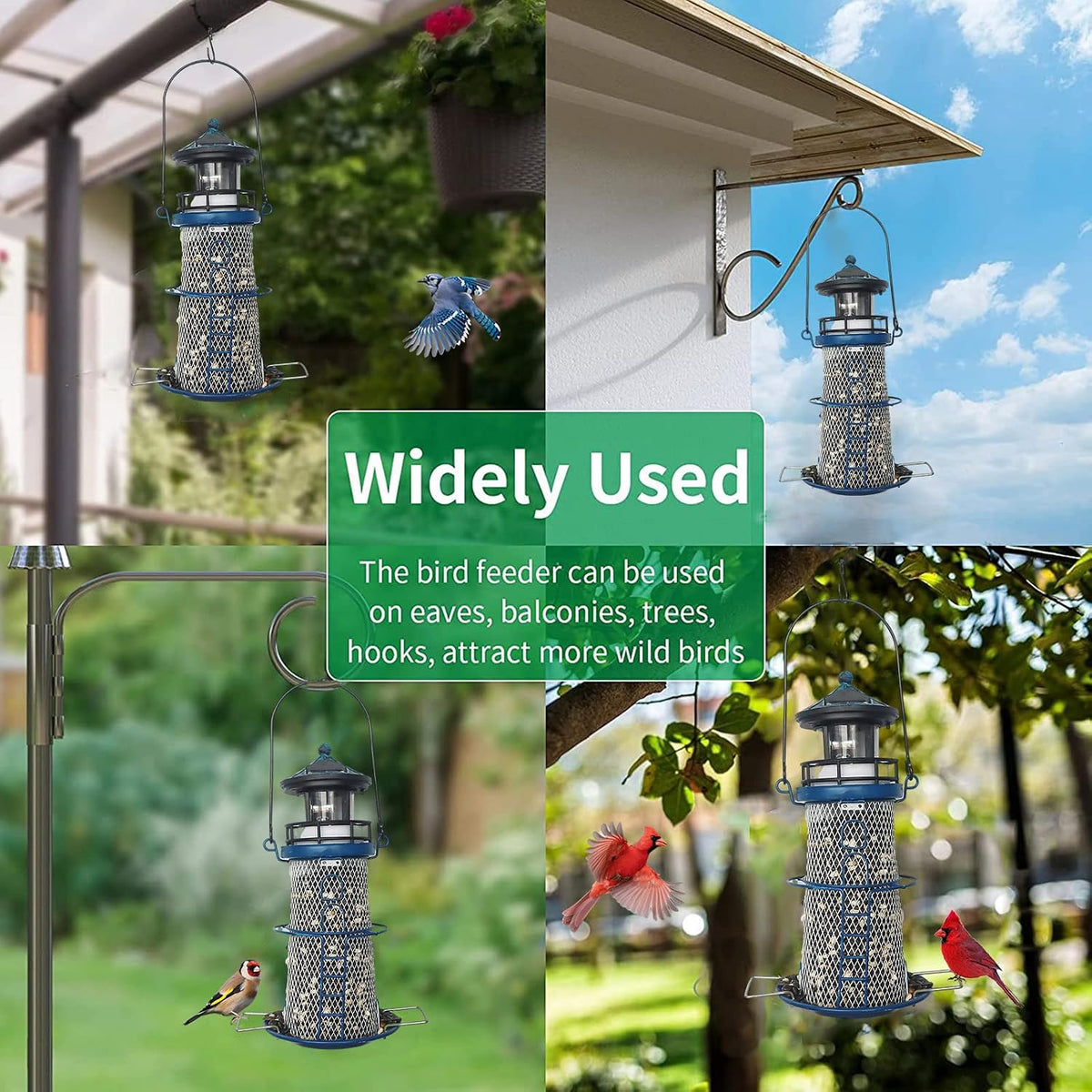 14" solar bird feeder lighthouse with rotating beacon, side view
