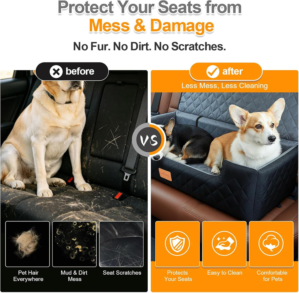 large dog car seat bed for back seat showing dimensions