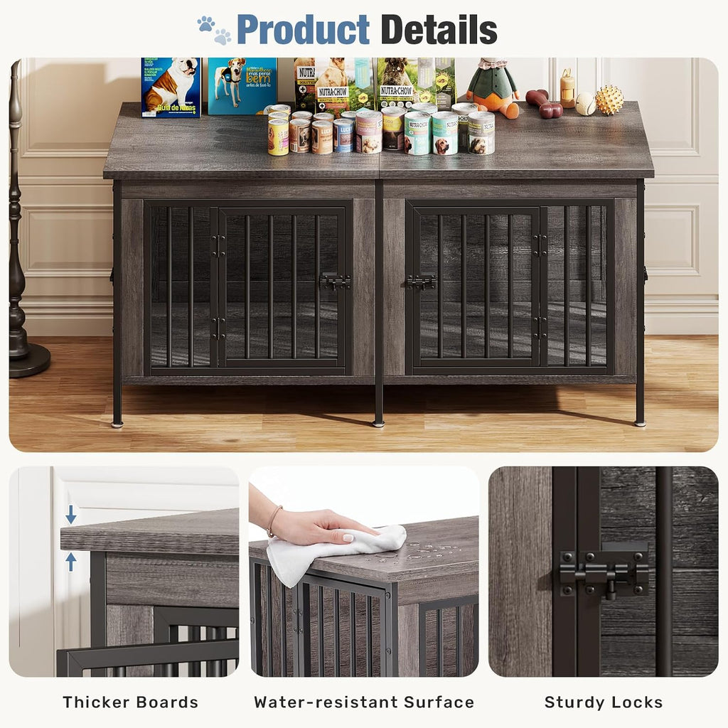 dumos 54" dog crate furniture for 2 dogs, close-up detail