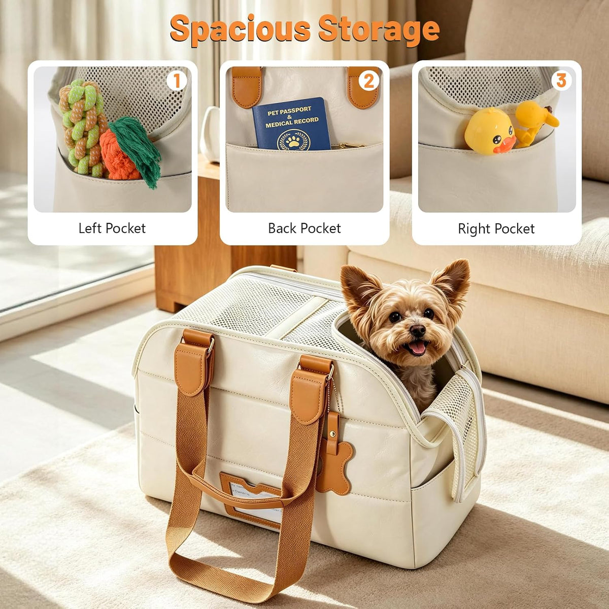 dog carrier purse for small dogs cat, vegan, side view