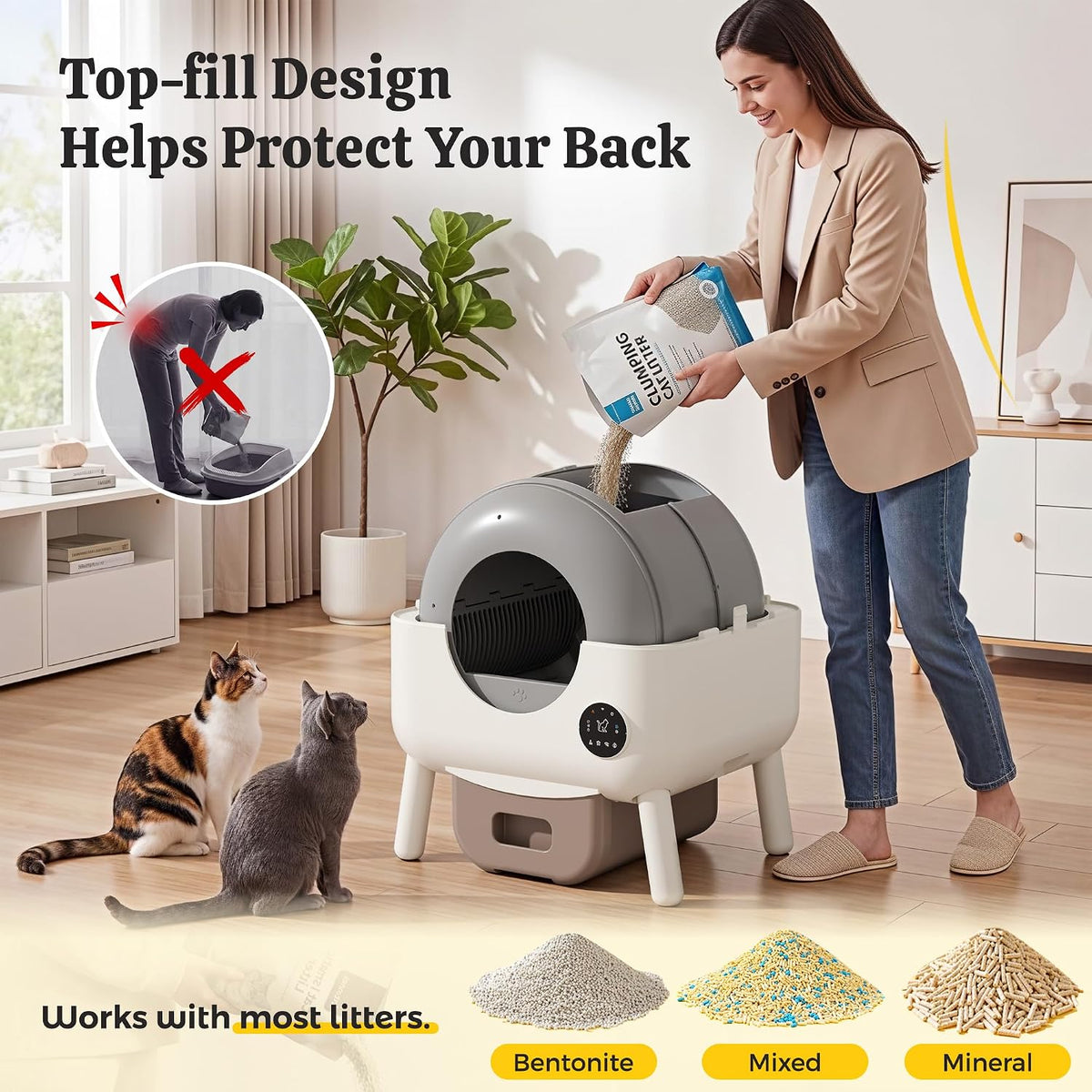 warcat self-cleaning litter box – app control, sensors, side view