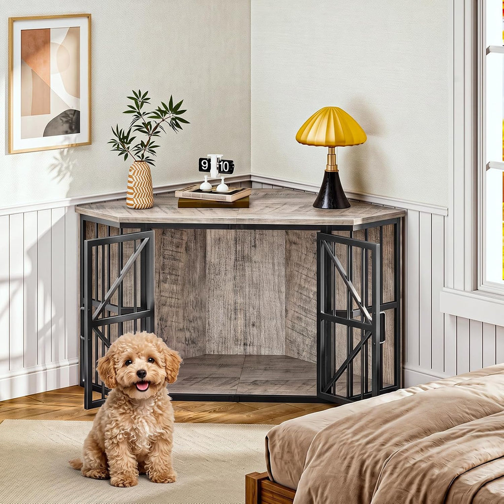choezon 44" corner dog crate furniture for medium, side view