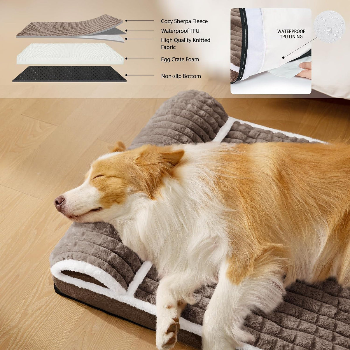 orthopedic large dog bed pillow pet sofa bed, close-up detail