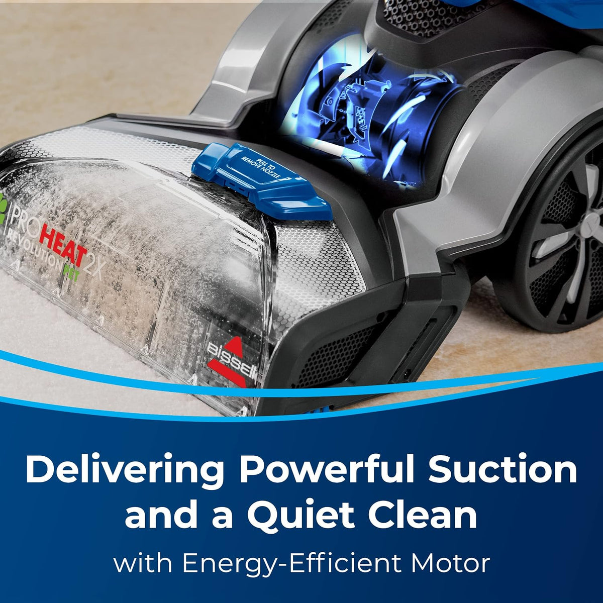 bissell proheat 2x revolution pet turbo upright carpet shown in use