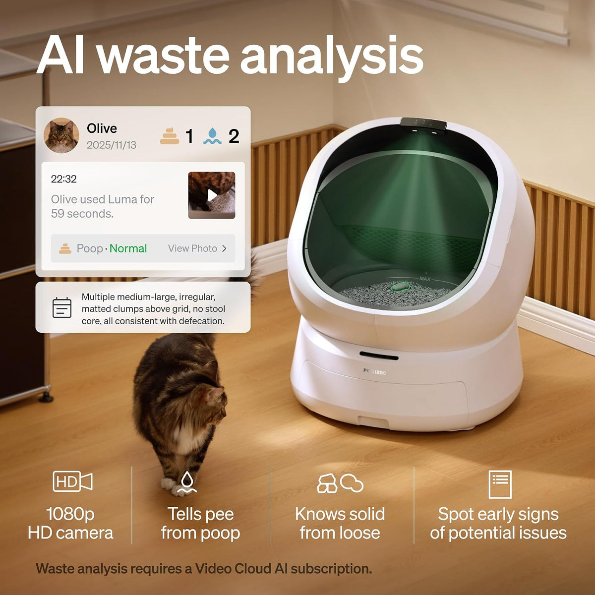 petlibro automatic litter box with ai-camera waste analysis, side view
