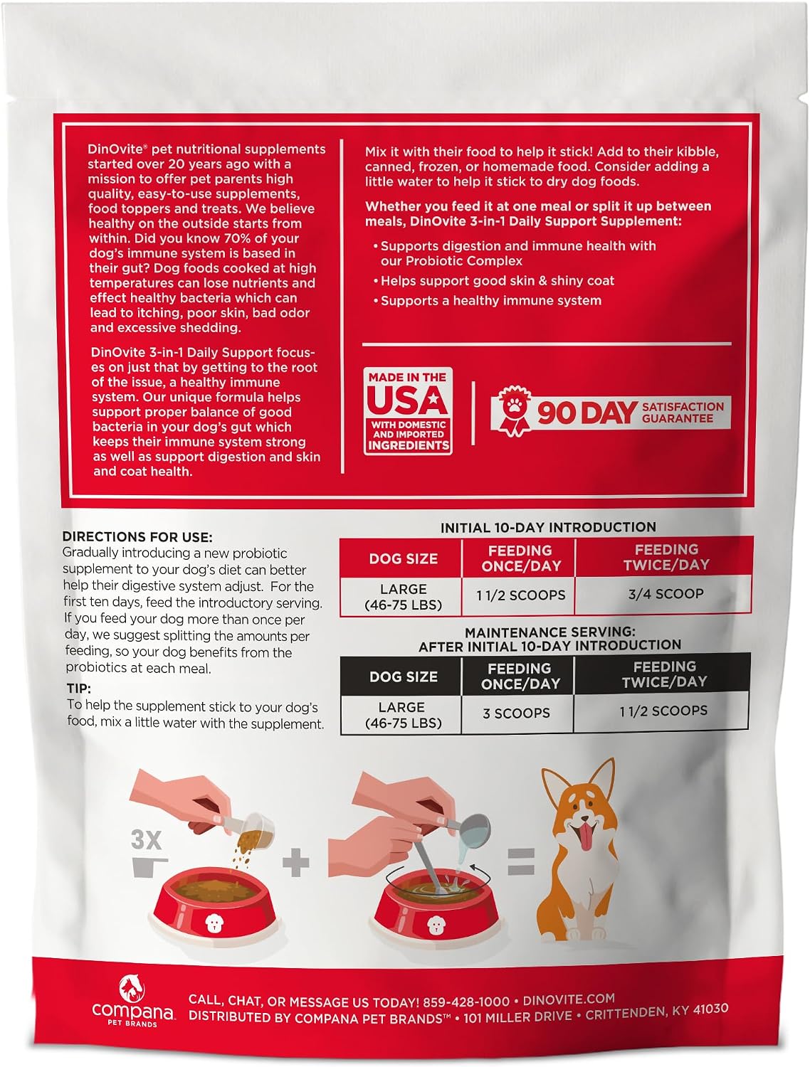 dinovite probiotics for large dogs, probiotic food topper shown in use