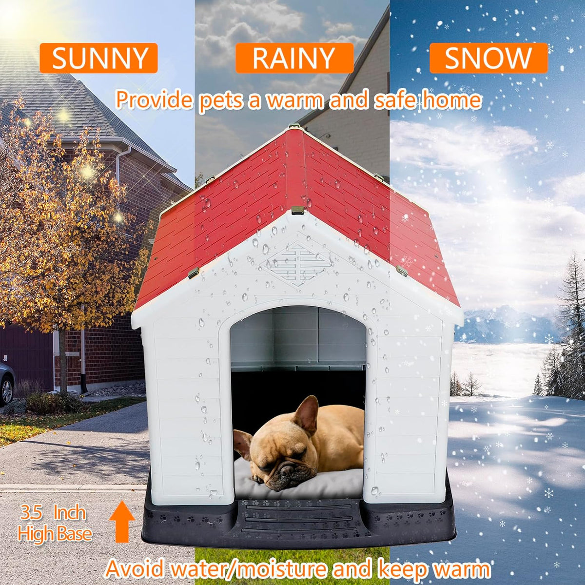 zeny plastic dog house - waterproof dog kennel, side view