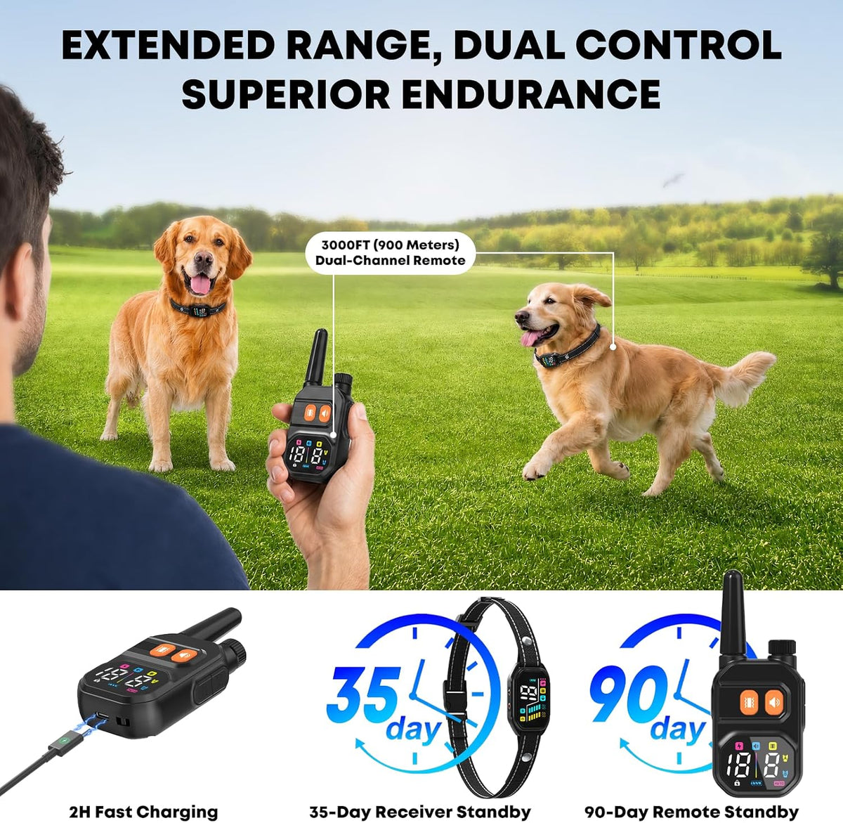dog bark collar with remote: 2-in-1 bark &, side view