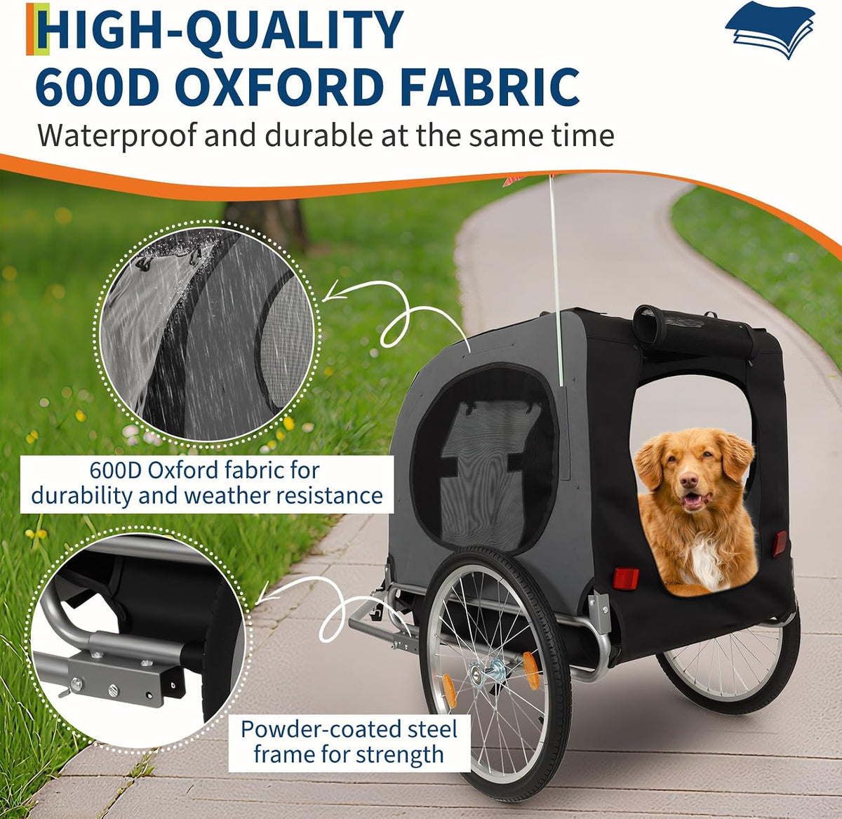 88lbs dog bike trailer, pet cart bicycle carrier, side view