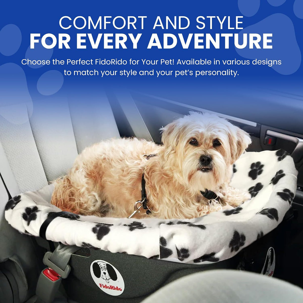 fidorido dog car seat, white/black paws, booster seat, close-up detail