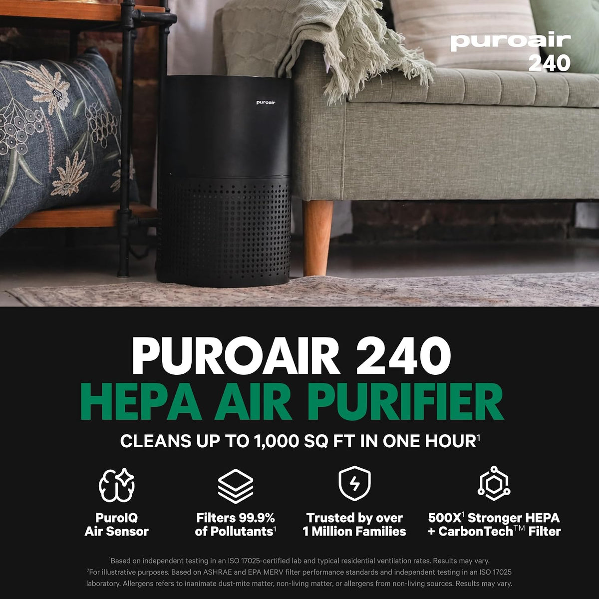 puroair 240 hepa air purifiers for home pets shown in use