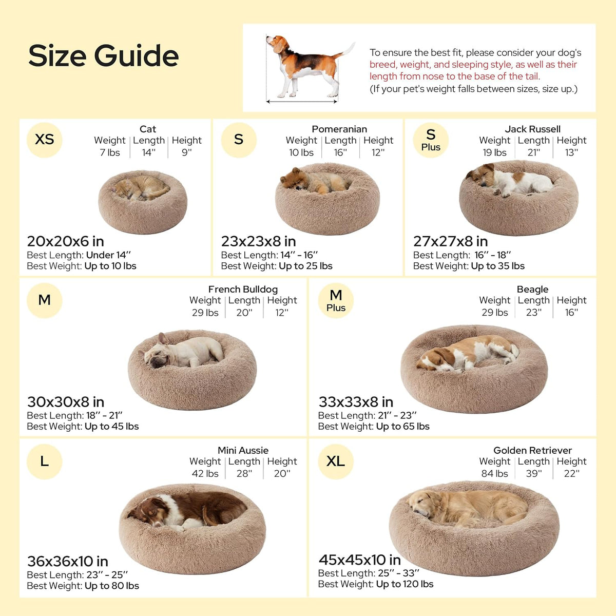 bedsure calming dog bed medium size dog donut showing dimensions
